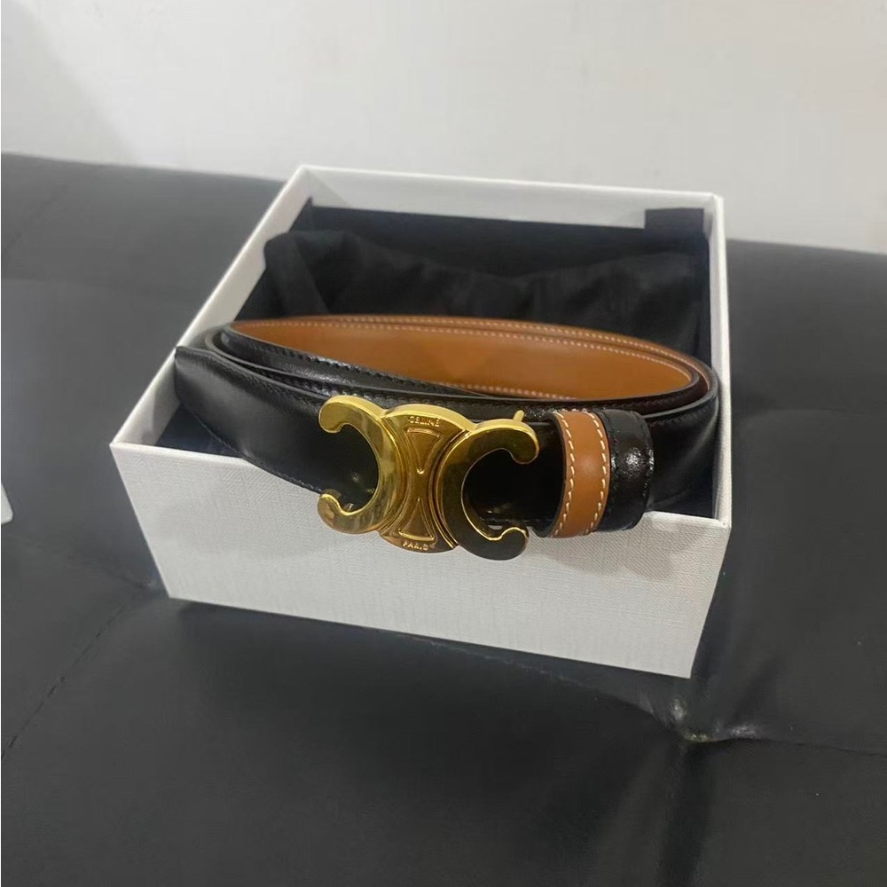 Celine Black Leather Belt Gold Buckle Women’s 34in